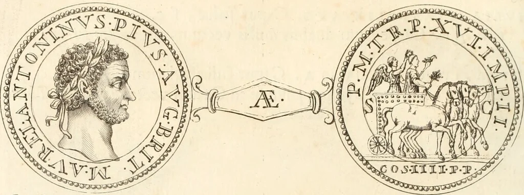 An illustration from Numismata imperatorum romanorum praestantiora a Julio Caesare ad Postumum usque per Joannem Vaillant, 1743, leaf 177