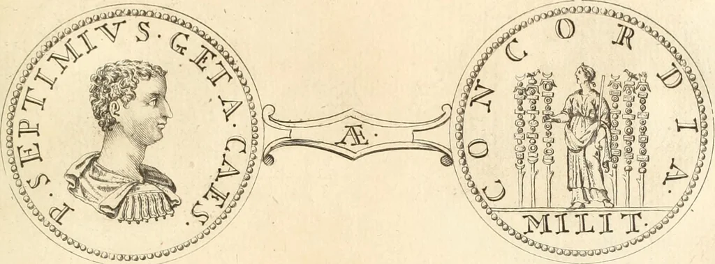 An illustration from Numismata imperatorum romanorum praestantiora a Julio Caesare ad Postumum usque per Joannem Vaillant, 1743, leaf 178