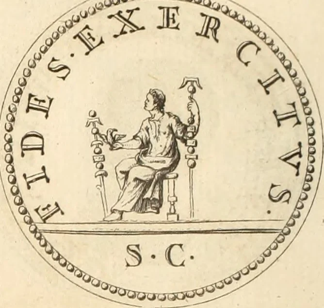 An illustration from Numismata imperatorum romanorum praestantiora a Julio Caesare ad Postumum usque per Joannem Vaillant, 1743, leaf 181