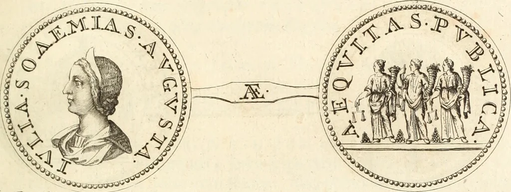 An illustration from Numismata imperatorum romanorum praestantiora a Julio Caesare ad Postumum usque per Joannem Vaillant, 1743, leaf 182