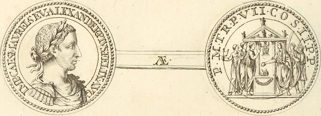 An illustration from Numismata imperatorum romanorum praestantiora a Julio Caesare ad Postumum usque per Joannem Vaillant, 1743, leaf 183