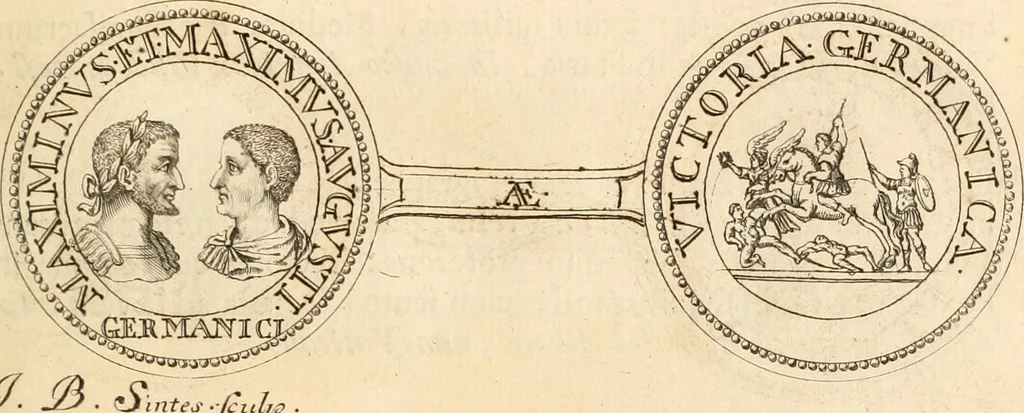 An illustration from Numismata imperatorum romanorum praestantiora a Julio Caesare ad Postumum usque per Joannem Vaillant, 1743, leaf 190