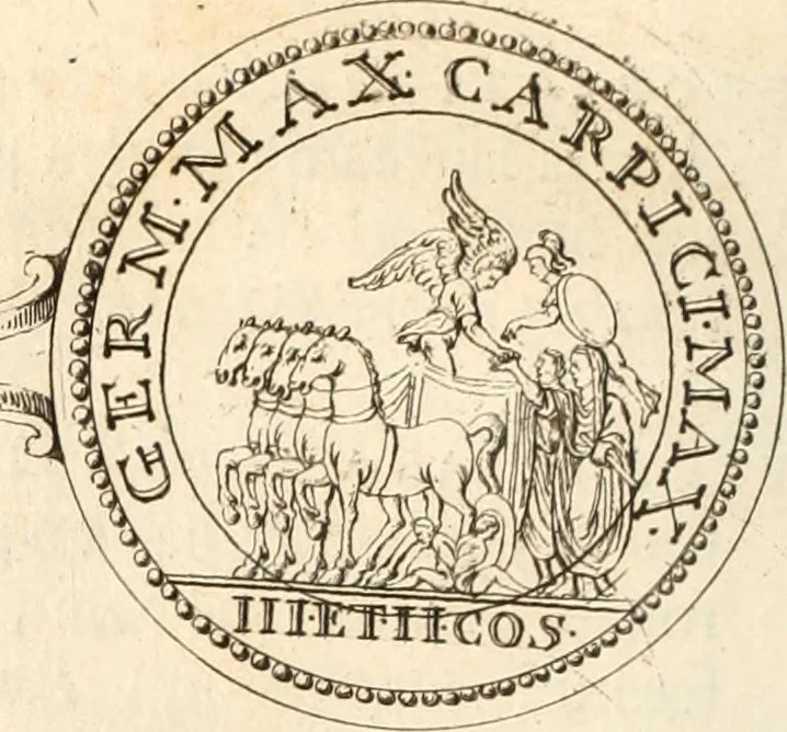 An illustration from Numismata imperatorum romanorum praestantiora a Julio Caesare ad Postumum usque per Joannem Vaillant, 1743, leaf 197