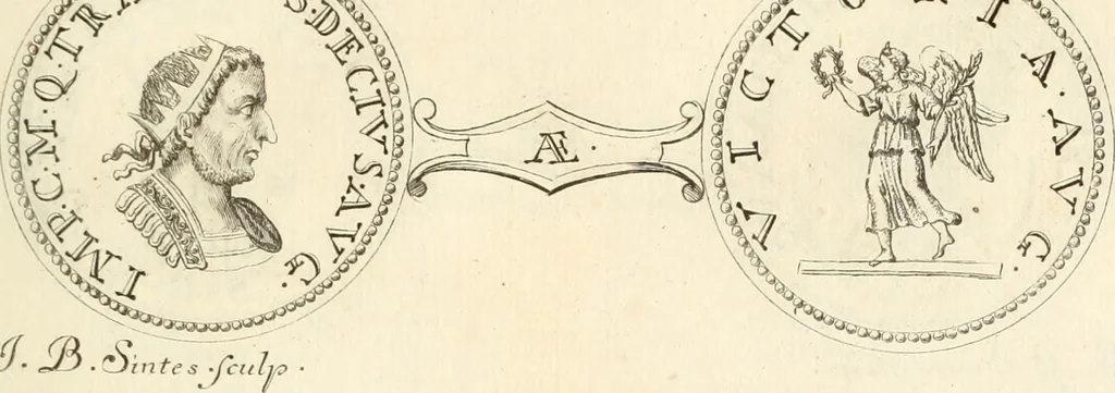 An illustration from Numismata imperatorum romanorum praestantiora a Julio Caesare ad Postumum usque per Joannem Vaillant, 1743, leaf 204