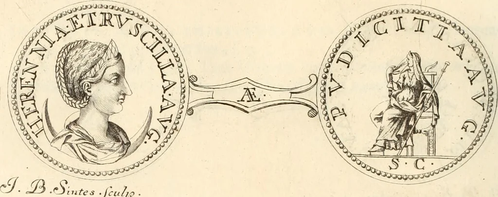 An illustration from Numismata imperatorum romanorum praestantiora a Julio Caesare ad Postumum usque per Joannem Vaillant, 1743, leaf 205