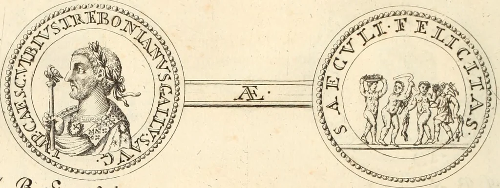An illustration from Numismata imperatorum romanorum praestantiora a Julio Caesare ad Postumum usque per Joannem Vaillant, 1743, leaf 207