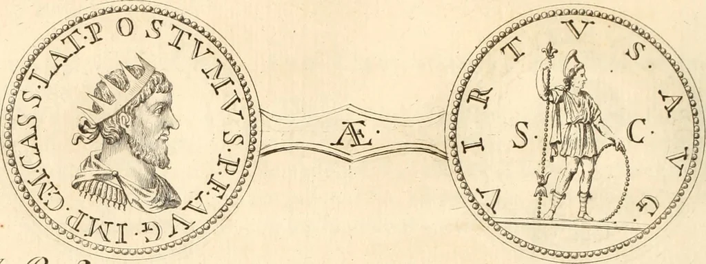 An illustration from Numismata imperatorum romanorum praestantiora a Julio Caesare ad Postumum usque per Joannem Vaillant, 1743, leaf 221