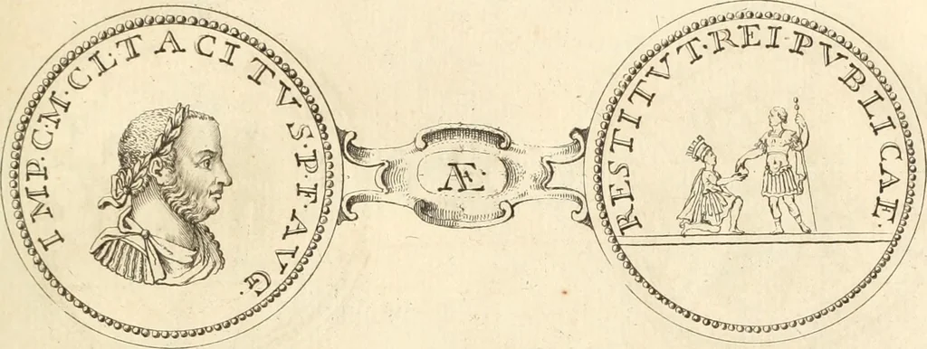 An illustration from Numismata imperatorum romanorum praestantiora a Julio Caesare ad Postumum usque per Joannem Vaillant, 1743, leaf 226