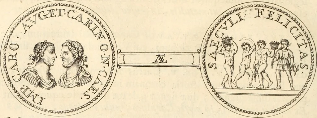 An illustration from Numismata imperatorum romanorum praestantiora a Julio Caesare ad Postumum usque per Joannem Vaillant, 1743, leaf 231