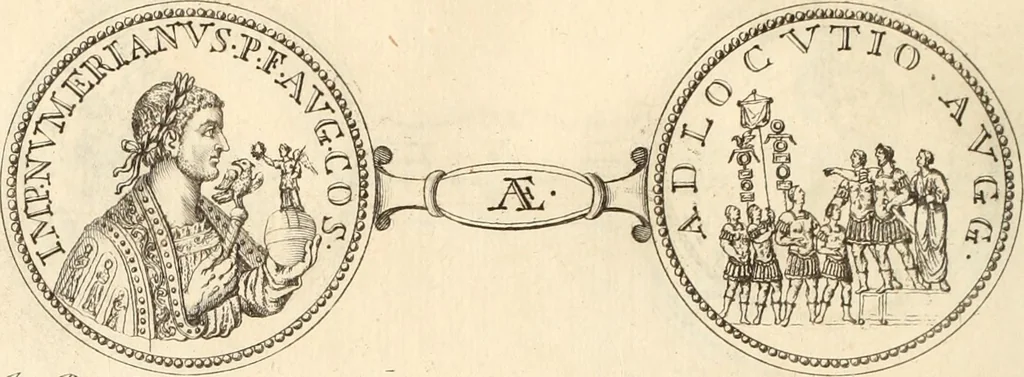 An illustration from Numismata imperatorum romanorum praestantiora a Julio Caesare ad Postumum usque per Joannem Vaillant, 1743, leaf 233