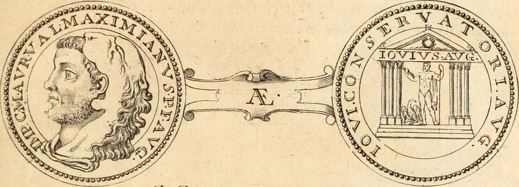 An illustration from Numismata imperatorum romanorum praestantiora a Julio Caesare ad Postumum usque per Joannem Vaillant, 1743, leaf 238