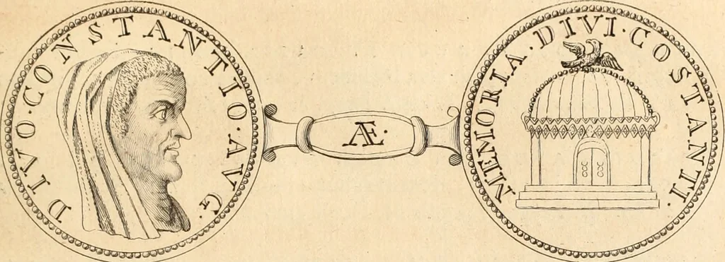 An illustration from Numismata imperatorum romanorum praestantiora a Julio Caesare ad Postumum usque per Joannem Vaillant, 1743, leaf 240