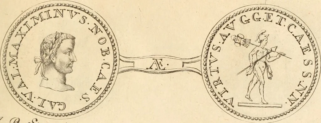 An illustration from Numismata imperatorum romanorum praestantiora a Julio Caesare ad Postumum usque per Joannem Vaillant, 1743, leaf 246
