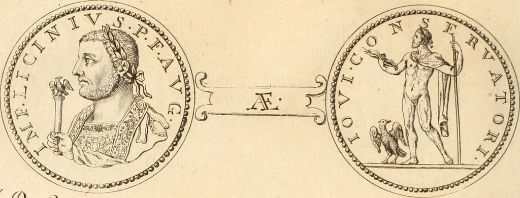 An illustration from Numismata imperatorum romanorum praestantiora a Julio Caesare ad Postumum usque per Joannem Vaillant, 1743, leaf 247