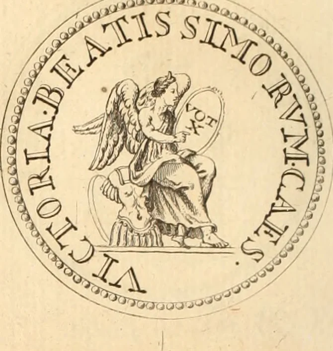 An illustration from Numismata imperatorum romanorum praestantiora a Julio Caesare ad Postumum usque per Joannem Vaillant, 1743, leaf 253