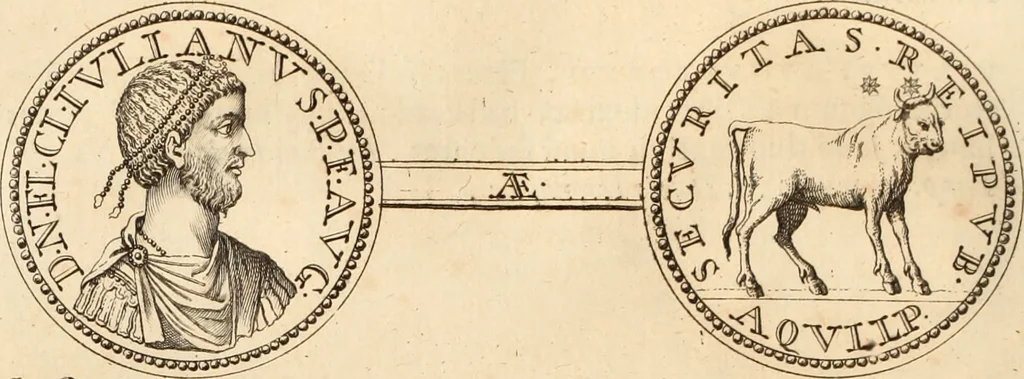 An illustration from Numismata imperatorum romanorum praestantiora a Julio Caesare ad Postumum usque per Joannem Vaillant, 1743, leaf 267