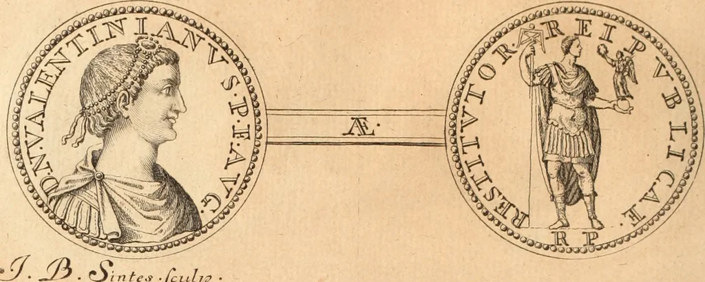 An illustration from Numismata imperatorum romanorum praestantiora a Julio Caesare ad Postumum usque per Joannem Vaillant, 1743, leaf 269