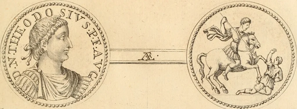 An illustration from Numismata imperatorum romanorum praestantiora a Julio Caesare ad Postumum usque per Joannem Vaillant, 1743, leaf 272