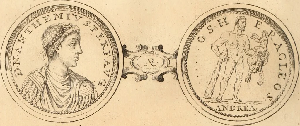 An illustration from Numismata imperatorum romanorum praestantiora a Julio Caesare ad Postumum usque per Joannem Vaillant, 1743, leaf 277