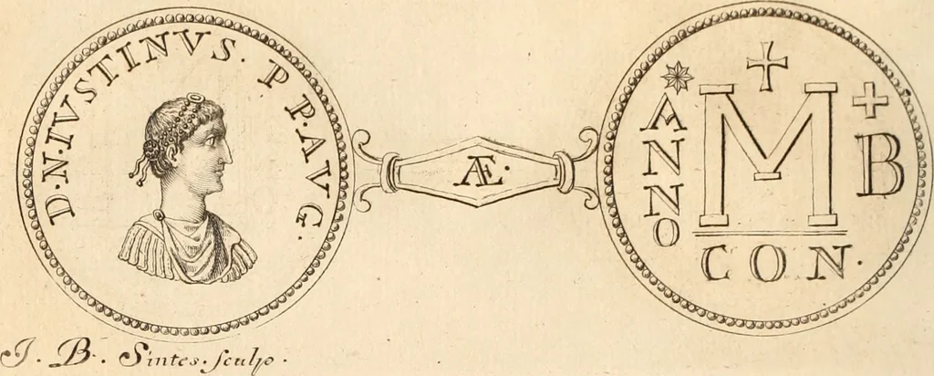 An illustration from Numismata imperatorum romanorum praestantiora a Julio Caesare ad Postumum usque per Joannem Vaillant, 1743, leaf 279