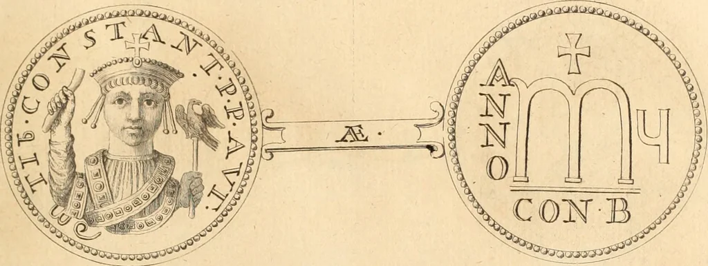 An illustration from Numismata imperatorum romanorum praestantiora a Julio Caesare ad Postumum usque per Joannem Vaillant, 1743, leaf 282