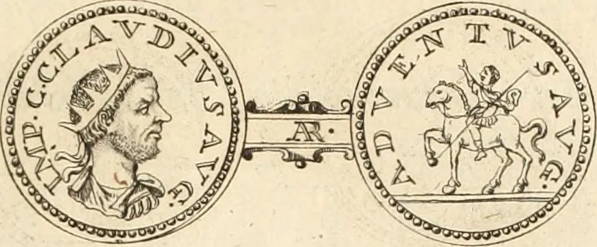 An illustration from Numismata imperatorum romanorum praestantiora a Julio Caesare ad Postumum usque per Joannem Vaillant, 1743, leaf 32
