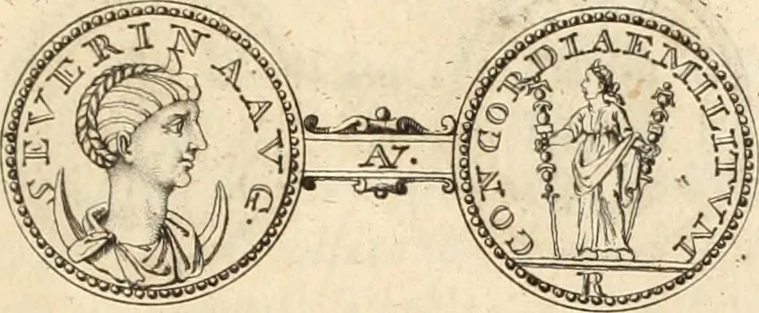 An illustration from Numismata imperatorum romanorum praestantiora a Julio Caesare ad Postumum usque per Joannem Vaillant, 1743, leaf 38