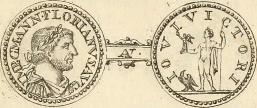An illustration from Numismata imperatorum romanorum praestantiora a Julio Caesare ad Postumum usque per Joannem Vaillant, 1743, leaf 44