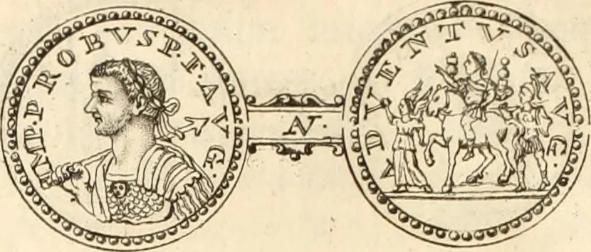 An illustration from Numismata imperatorum romanorum praestantiora a Julio Caesare ad Postumum usque per Joannem Vaillant, 1743, leaf 45