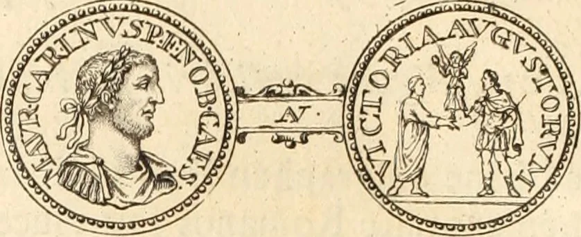 An illustration from Numismata imperatorum romanorum praestantiora a Julio Caesare ad Postumum usque per Joannem Vaillant, 1743, leaf 55