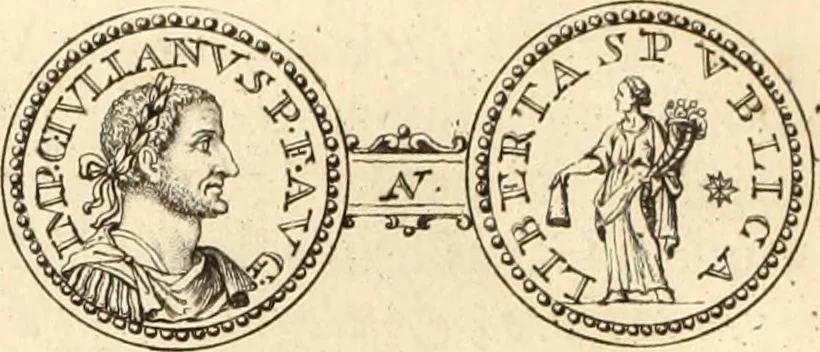 An illustration from Numismata imperatorum romanorum praestantiora a Julio Caesare ad Postumum usque per Joannem Vaillant, 1743, leaf 57