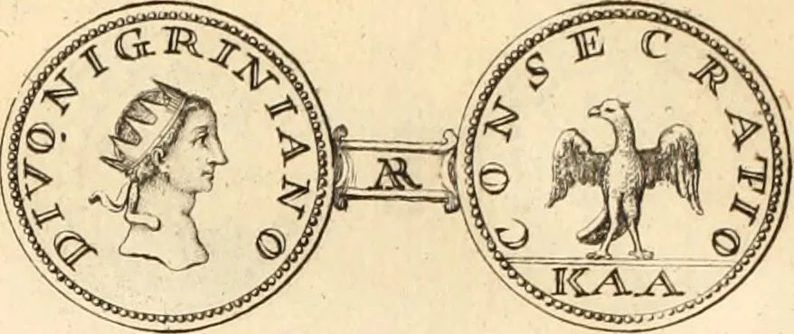 An illustration from Numismata imperatorum romanorum praestantiora a Julio Caesare ad Postumum usque per Joannem Vaillant, 1743, leaf 59