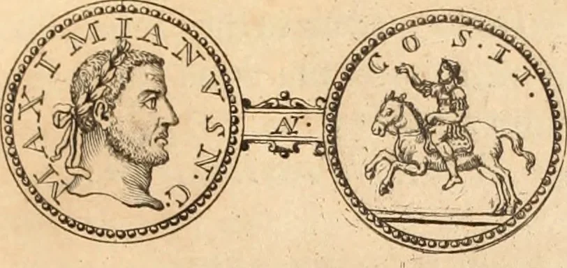An illustration from Numismata imperatorum romanorum praestantiora a Julio Caesare ad Postumum usque per Joannem Vaillant, 1743, leaf 66
