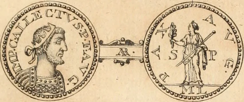 An illustration from Numismata imperatorum romanorum praestantiora a Julio Caesare ad Postumum usque per Joannem Vaillant, 1743, leaf 78