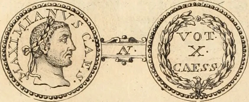 An illustration from Numismata imperatorum romanorum praestantiora a Julio Caesare ad Postumum usque per Joannem Vaillant, 1743, leaf 80