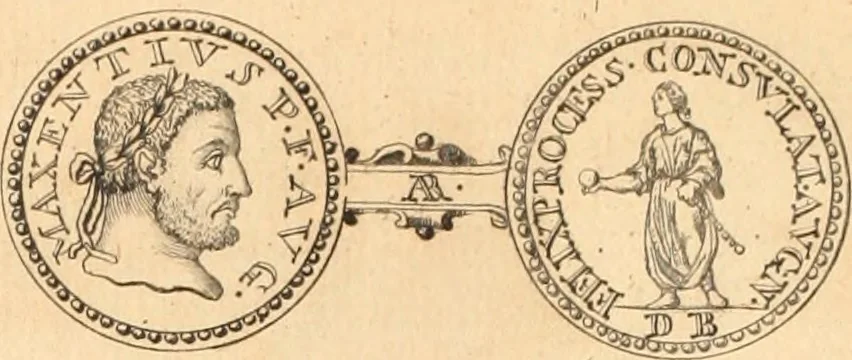 An illustration from Numismata imperatorum romanorum praestantiora a Julio Caesare ad Postumum usque per Joannem Vaillant, 1743, leaf 83