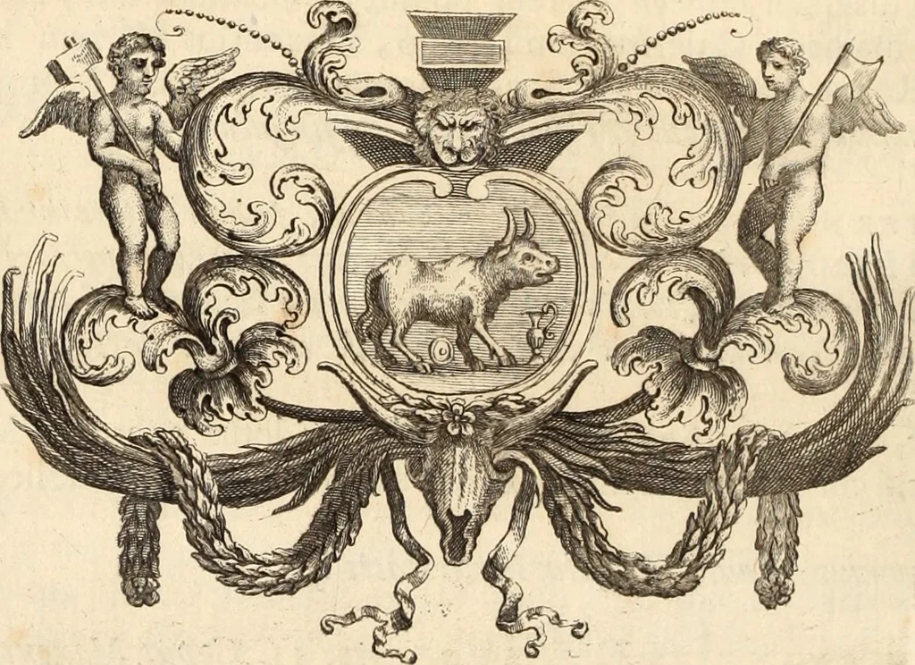 An illustration from Numismata imperatorum romanorum praestantiora a Julio Caesare ad Postumum usque per Joannem Vaillant, 1743, leaf 85