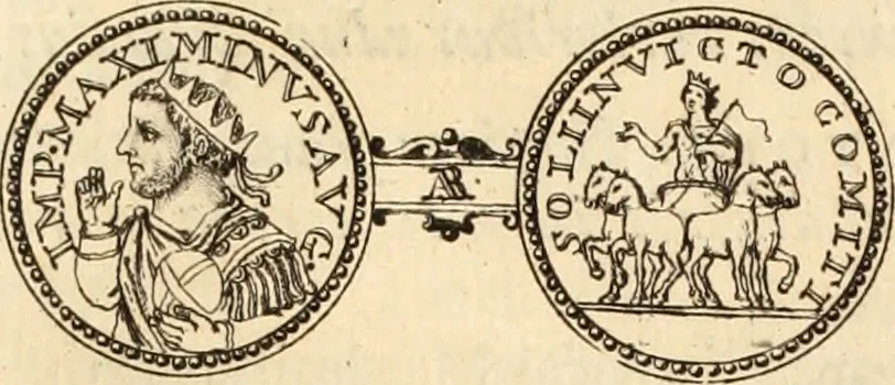 An illustration from Numismata imperatorum romanorum praestantiora a Julio Caesare ad Postumum usque per Joannem Vaillant, 1743, leaf 86