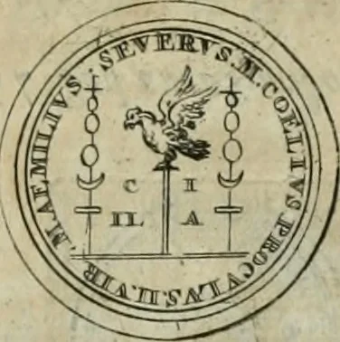 An illustration from Numismata ærea imperatorum, augustarum, et cæsarum, in coloniis, municilpiis, et urbibus jure latio donatis, ex omni modulo percussa, 1695, leaf 102