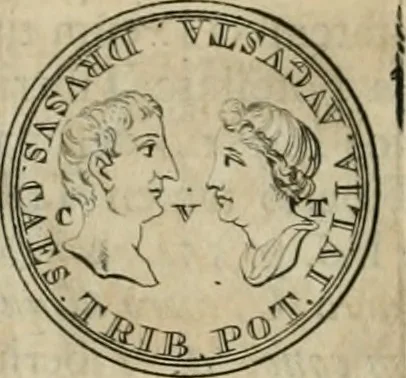 An illustration from Numismata ærea imperatorum, augustarum, et cæsarum, in coloniis, municilpiis, et urbibus jure latio donatis, ex omni modulo percussa, 1695, leaf 107