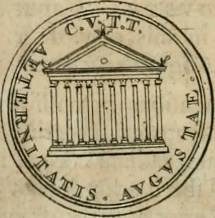 An illustration from Numismata ærea imperatorum, augustarum, et cæsarum, in coloniis, municilpiis, et urbibus jure latio donatis, ex omni modulo percussa, 1695, leaf 107