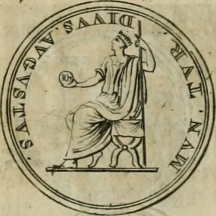 An illustration from Numismata ærea imperatorum, augustarum, et cæsarum, in coloniis, municilpiis, et urbibus jure latio donatis, ex omni modulo percussa, 1695, leaf 108