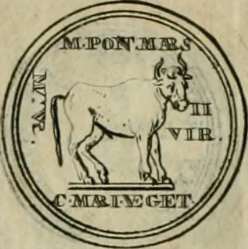 An illustration from Numismata ærea imperatorum, augustarum, et cæsarum, in coloniis, municilpiis, et urbibus jure latio donatis, ex omni modulo percussa, 1695, leaf 110