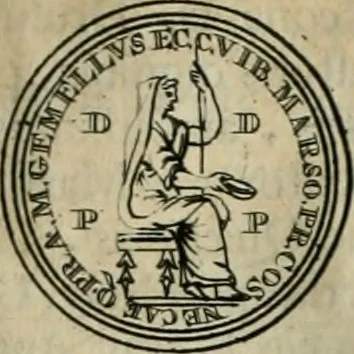 An illustration from Numismata ærea imperatorum, augustarum, et cæsarum, in coloniis, municilpiis, et urbibus jure latio donatis, ex omni modulo percussa, 1695, leaf 112