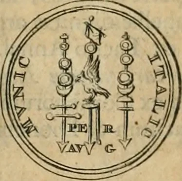 An illustration from Numismata ærea imperatorum, augustarum, et cæsarum, in coloniis, municilpiis, et urbibus jure latio donatis, ex omni modulo percussa, 1695, leaf 117