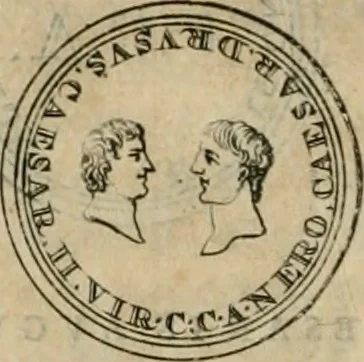 An illustration from Numismata ærea imperatorum, augustarum, et cæsarum, in coloniis, municilpiis, et urbibus jure latio donatis, ex omni modulo percussa, 1695, leaf 123
