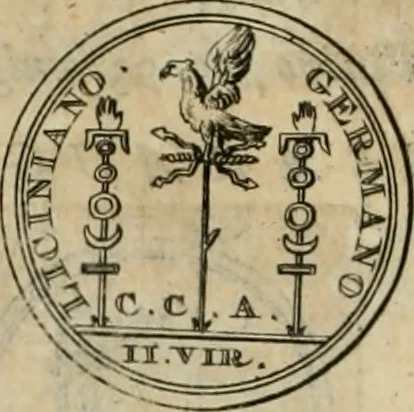An illustration from Numismata ærea imperatorum, augustarum, et cæsarum, in coloniis, municilpiis, et urbibus jure latio donatis, ex omni modulo percussa, 1695, leaf 127