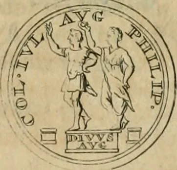 An illustration from Numismata ærea imperatorum, augustarum, et cæsarum, in coloniis, municilpiis, et urbibus jure latio donatis, ex omni modulo percussa, 1695, leaf 134
