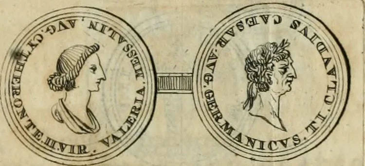An illustration from Numismata ærea imperatorum, augustarum, et cæsarum, in coloniis, municilpiis, et urbibus jure latio donatis, ex omni modulo percussa, 1695, leaf 136