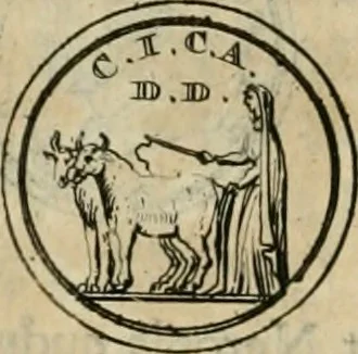 An illustration from Numismata ærea imperatorum, augustarum, et cæsarum, in coloniis, municilpiis, et urbibus jure latio donatis, ex omni modulo percussa, 1695, leaf 141
